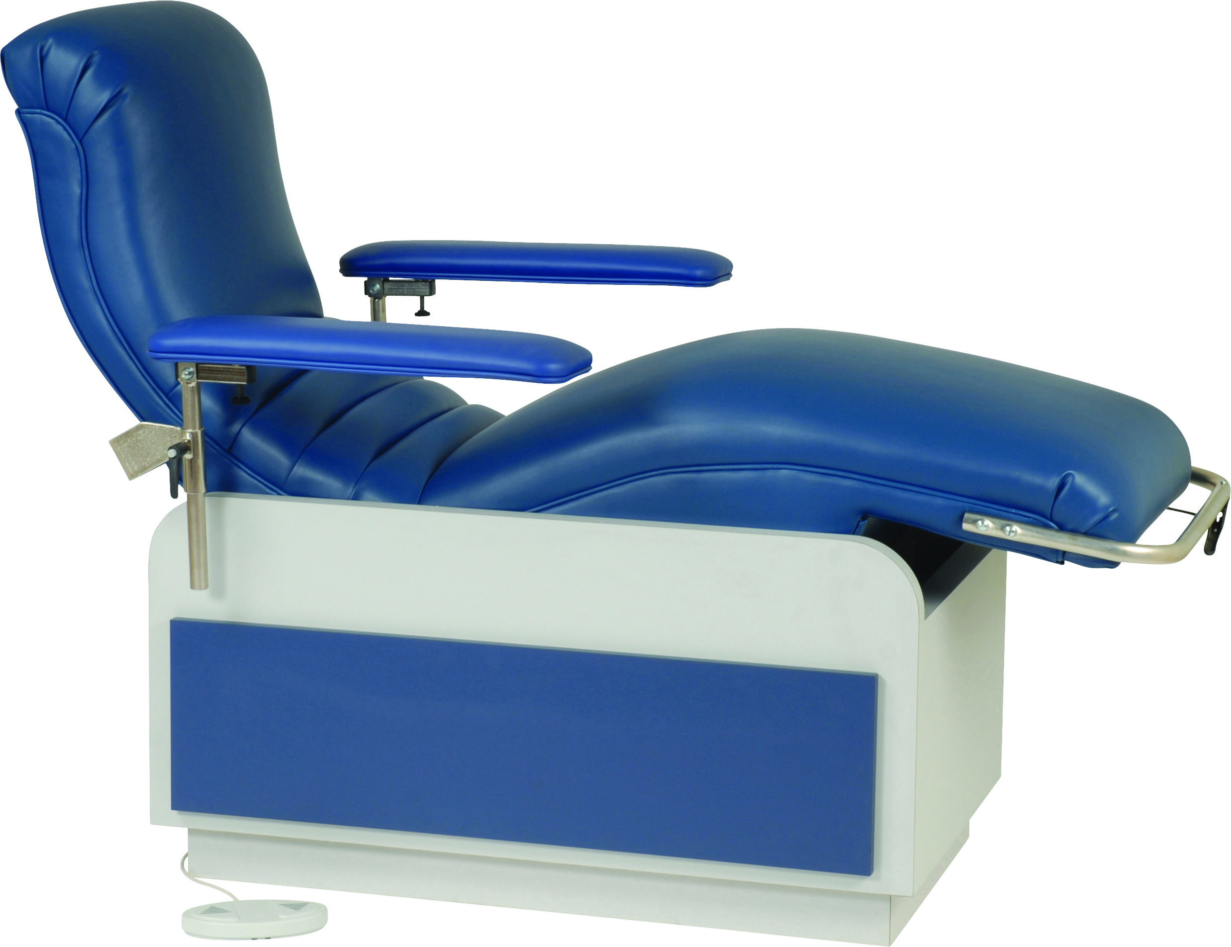 Power Height Adjustable Donor Lounge This fully upholstered lounge chair can be easily reclined into various intermediate positions and into a full shock position with the pneumatic reclining mechanism