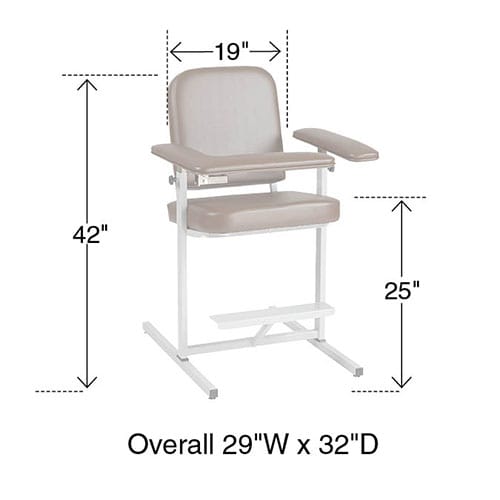 Fully Upholstered Narrow Tall Height Space Saving Blood Draw Chair with Footrest - Image 2